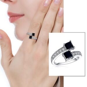 Princess Cut Black Gem Ring with gemstones